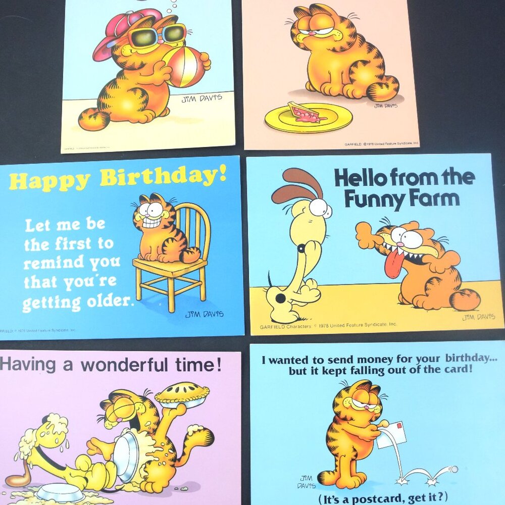 6 Vintage GARFIELD Postcards 1970s New Old Stock